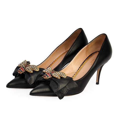 gucci bee bow pumps|Shop Gucci Leather Mid.